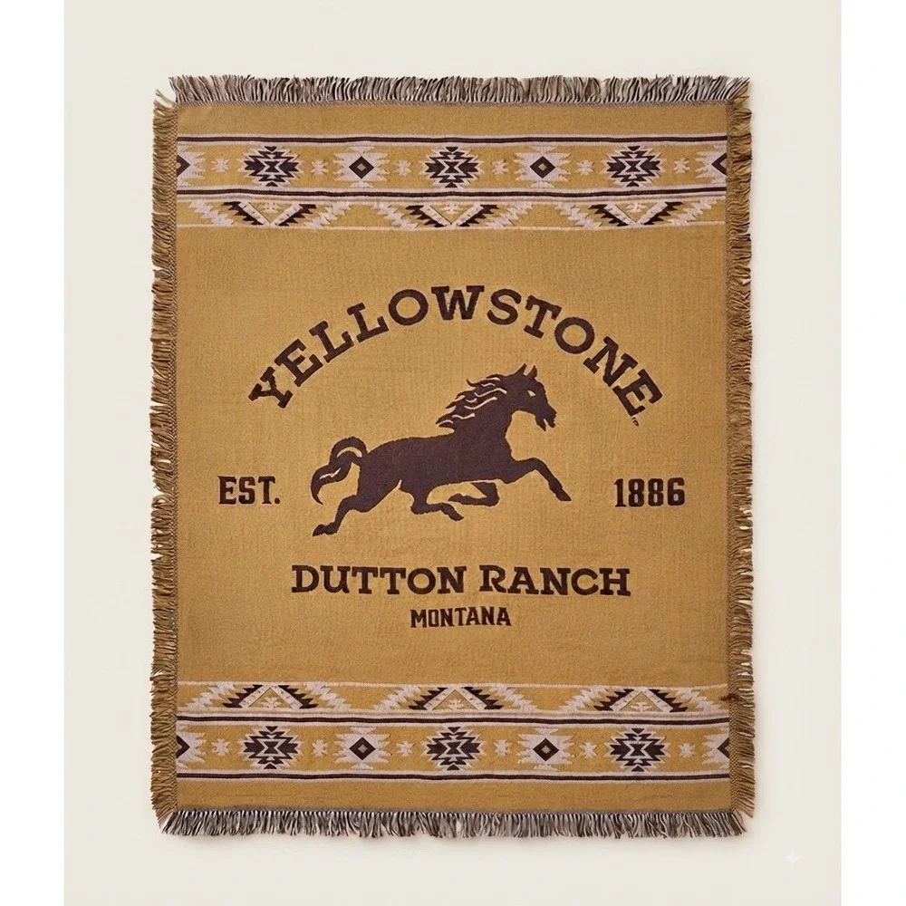Yellowstone Dutton Ranch Montana Woven Tapestry Throw Blanket Horse Southwestern